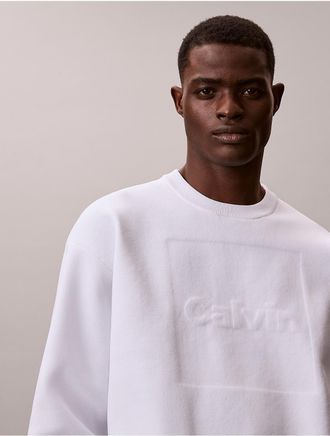 Calvin Klein Jeans Calvin Klein Mens Textured Logo Graphic Relaxed Sweater - White - 2XL