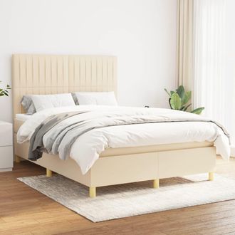 vidaXL Cama Box Spring Con Colch&oacute;n Tela Color Crema 140x200 Cm Vidaxl