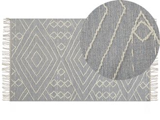 Beliani Alfombra De Algod&oacute;n Gris Claro Blanco Crema 80 X 150 Cm Geom&eacute;trico Khenifra