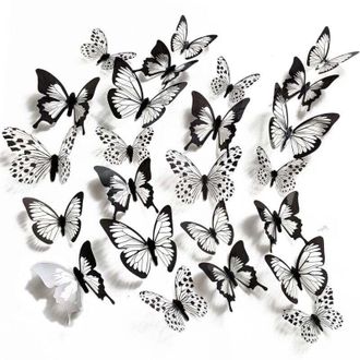 OEM 24 Pegatinas De Pared 3d Con Estampado De Mariposas En Blanco Y Negro Para Eventos, Fiestas, Salas De Estar, Dormitorios Y Armarios - Crezuo