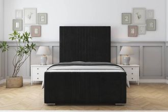 Sloomy Harrington Plush Bed Frame With 50 Upholstered Headboard in Black | Size: Single