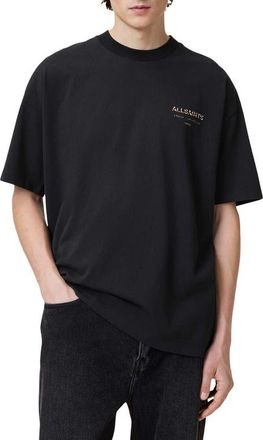 AllSaints Underground Oversize Graphic T-Shirt in Black/leopard at Nordstrom, Size X-Small