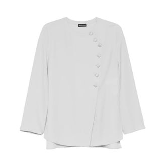 Emporio Armani Blouses, female, Gray, Size: 2XS Blouse with asymmetrical closure in technical cady