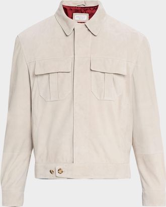 Brunello Cucinelli Mens Suede Modern-Fit Shirt Jacket