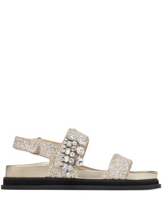 Jimmy Choo London Verity Glittered Flat Sandals With Crystal Embellishment Shoes