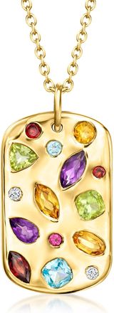 Ross-Simons Scattered Multi-Gemstone Tag Pendant Necklace With Lab-Grown Diamonds in 18kt Gold Over Sterling