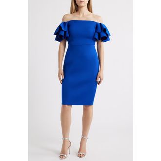 Eliza J Ruffle Sleeve Off the Shoulder Cocktail Dress in Cobalt at Nordstrom, Size 10