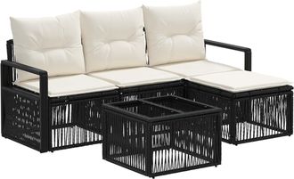 vidaXL Conjunto De Sof&aacute;s De Jard&iacute;n 5 Uds. Negro Rat&aacute;n Sint&eacute;tico Vidaxl
