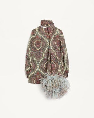 Valentino Top In Georgette Stampa Cachemire Voyage Imaginaire Con Piume Donna BETULLA/MULTICOLOR 36