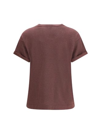 Brunello Cucinelli Womens Cashmere Glitter T-Shirt Rhubarb T-Shirts And Polos