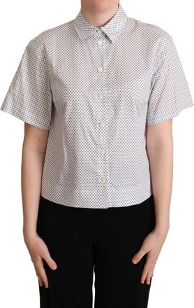 Dolce & Gabbana White Gray Polka Dots Collared Button Womens Shirt