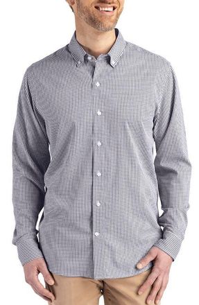 Cutter & Buck Skyline Epic Confidence Check Stretch Button-Down Shirt in Black/white at Nordstrom, Size 2Xlt