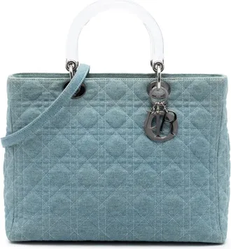 Dior Pre-owned Dior Large Denim Cannage Acrylic Handles Lady Dior Ladies 0PN0H88RZN1B6CZM