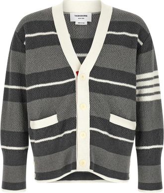 Thom Browne Gestreept Gebreid Zwaar Katoenen Vest - Heren - Vesten - Grijs - L - Katoen - Truien & Vesten
