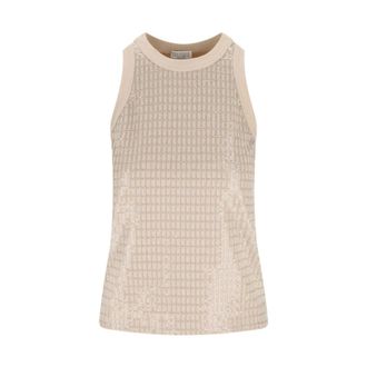 Brunello Cucinelli Tops, Dames, Beige, M, Katoen, Cotton Tank Top