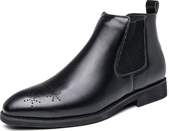 Generic Mens Chelsea Boots Round Burnished Toe Brogue Embossed Slip On Anti-slip Waterproof Wearable Formal Slip On(Black,7.5 UK)