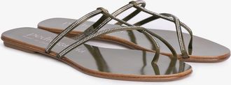 Pedro Garcia Flat sandal with Swarovski crystals in green satin | Estee | Spring Summer 26 | PEDRO GARCIA
