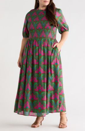Sugarlips Evanna Floral Bermy Smocked Maxi Dress in Kelly-Green-Pink at Nordstrom, Size 1X
