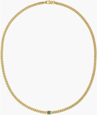 Yoj Pea Malachite Stone Curb Chain Short Necklace in Gold at Nordstrom