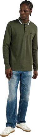 HUGO BOSS Heren Plisy poloshirt met lange mouwen (Donker Beige)