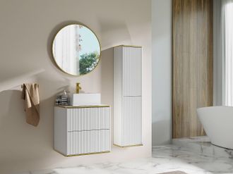 Vente-Unique Colonna bagno sospesa con scanalature con profilo dorato - Bianco - H140 cm - KELIZA