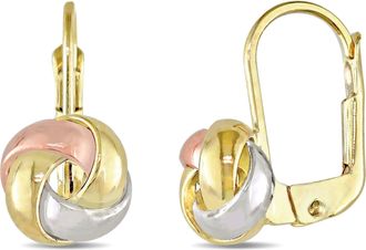 Mimi & Max Entwined Polished Love Knot Leverback Earrings 3-Tone Yellow, Rose and White in 10k Gold