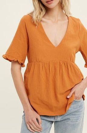 Wishlist V-Neck Elbow-Length Sleeve Babydoll Top in Amber at Nordstrom Rack, Size Medium