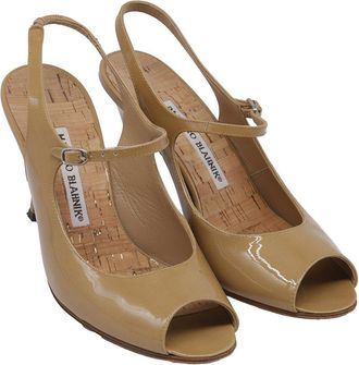 Manolo Blahnik Womens Patent Leather Peep-Toe Slingback Mary Jane Pump (Authentic Pre-Loved)