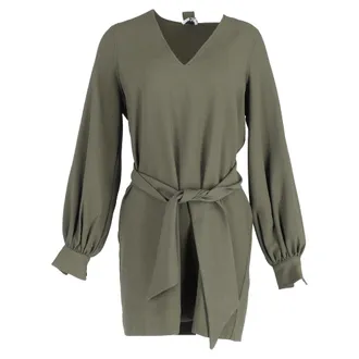 Ganni Ganni Tie-Neck Crepe Mini Dress in Green Polyester