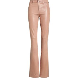 L'agence Ruth High Waist Raw Hem Ankle Coated Flare Jeans in Hazelnut Coated at Nordstrom, Size 28