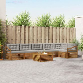 vidaXL Vidaxl Set Di Divani Da Esterno 7 Pz Grigio Naturale E Chiaro