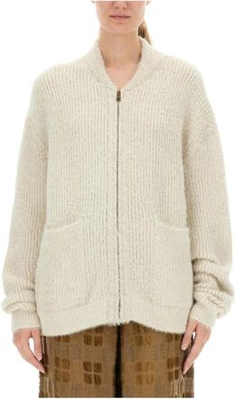 Uma Wang Gebreide Cardigan met Rits en Geborstelde Finish - Dames - Vesten - Wit - S - Truien & Vesten
