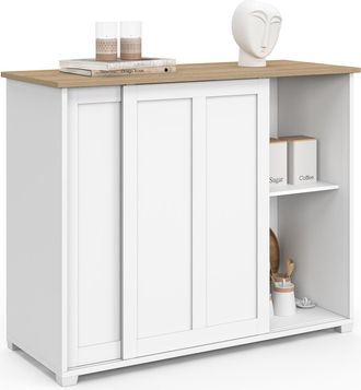 IDMarket Credenza Jango 100 Cm Con 2 Ante Scorrevoli Bianche E Piano In Legno