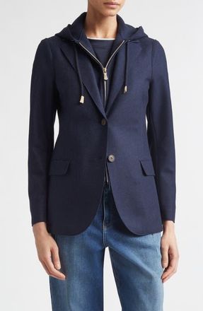 Eleventy Wool Blend Flannel Blazer with Removable Hooded Bib in 11 Blue at Nordstrom, Size 10 Us