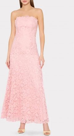 Milly Norelle Mixed Laces Pleated Maxi Dress In Blush