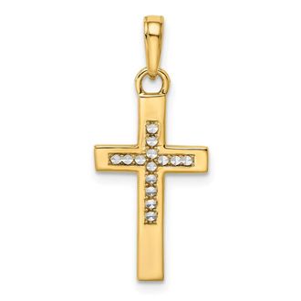 Diamond2Deal 14k Yellow Gold Rhodium Diamond-Cut Cross Pendant