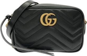 Gucci Pre-owned GG Marmont Quilted Chevron Leather Shoulder Bag - Dames - Vintage Schoudertas - Zwart - ONE Size - Leer - Vintage