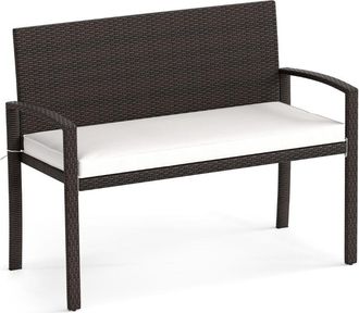 Costway Patio Rattan Loveseat Wicker 2-Seat Bench w/Soft Seat Cushion-White