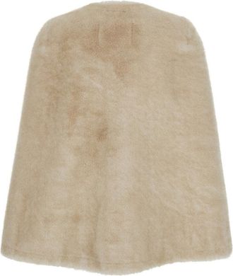 VALENTINI 1972 Womens Beige Round Neck Hood With Trapezoid Design Polyester Coat