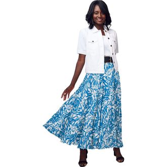 Jessica London Flowing Crinkled Maxi Skirt in Pool Blue Feather at Nordstrom, Size 36P