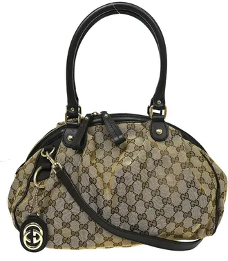 Gucci Sukey Boston Gg Canvas Beige Canvas Handbag (Pre-Owned)