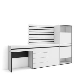 Skraut Home Zapatero, Armario Zapatos Botas, 237x145x35 Cm, Dormitorio, Habitaci&oacute;n, C&oacute;moda, Cajonera, Listones Decorativos, Tocador, Estilo Moderno, Blanco - Skra
