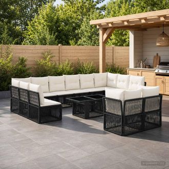vidaXL Vidaxl Set Divano Da Giardino 13 Pz Nero Polyrattan