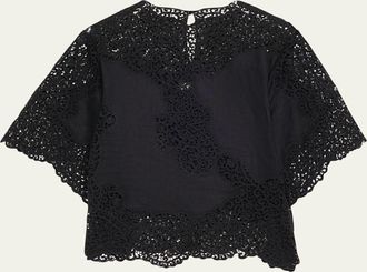 Ulla Johnson Kadene Short-Sleeve Cutwork Lace Blouse