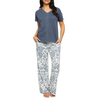 Felina Josephine Crinkled Jersey Pajamas in Vintage Indigo at Nordstrom, Size X-Large