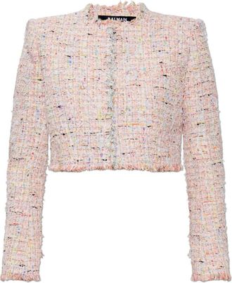 Balmain Cropped Tweed Jasje - Dames - Blazers - Roze - XS - Tweed - Jassen