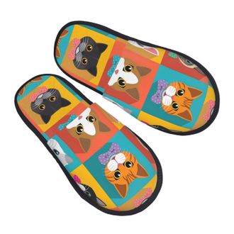 Generic Fuzzy Slippers Cute Cat Print1 Fluffy Slippers Warm Unisex Slides For Bedroom Mens Guest L