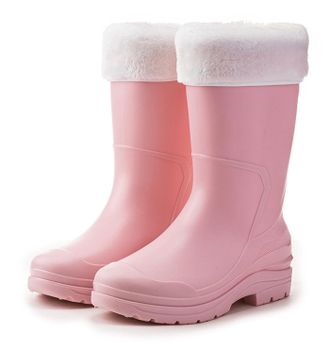 Pangolin Womens Waterproof Mid-Calf Wellies with Faux Fur Cuff, Removable Cotton Liner, Non-Slip Grip Sole, Warm Winter Wellington Boots Pink 4.5UK
