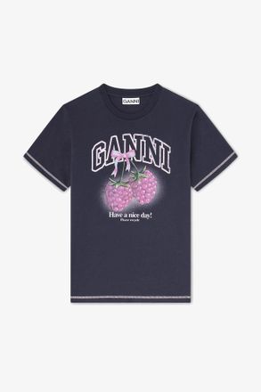 Ganni Mixed T-shirt with Raspberries - Size XXS Organic Cotton