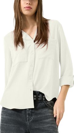 QS by s.Oliver Langarmbluse QS, Damen, Gr. 32, wei&szlig;, Web, Obermaterial: 100% Polyester, unifarben, tailliert h&uuml;ftbedeckend, V-Ausschnitt, mit Knopf krempelbar,mit Kn